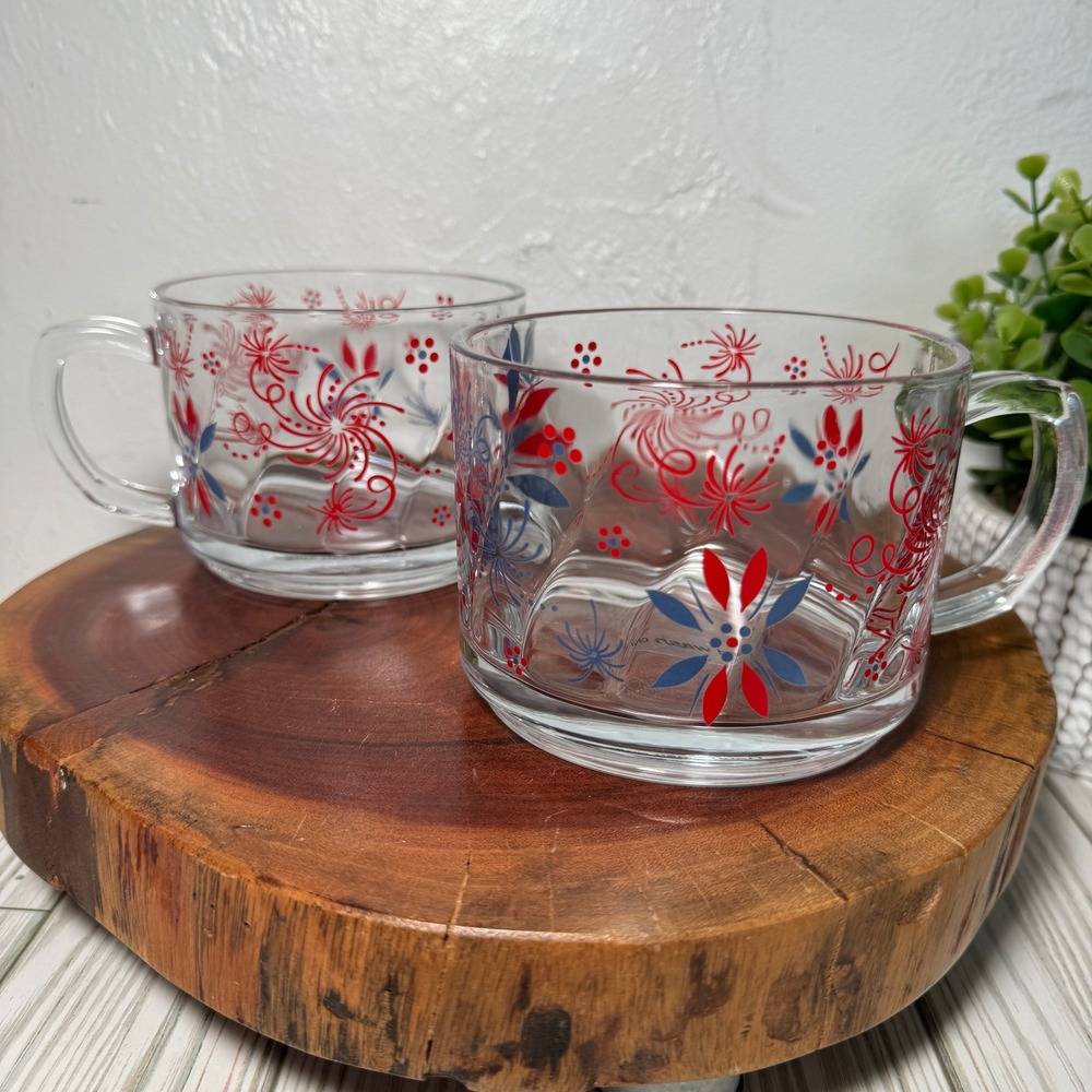 Set of‎ 2 Temp-tations Seasonal Patriotic 16-oz Glass Lidded Mugs